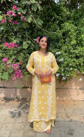 Taru in Chikankari Kurta Set Modal Cotton - Yellow