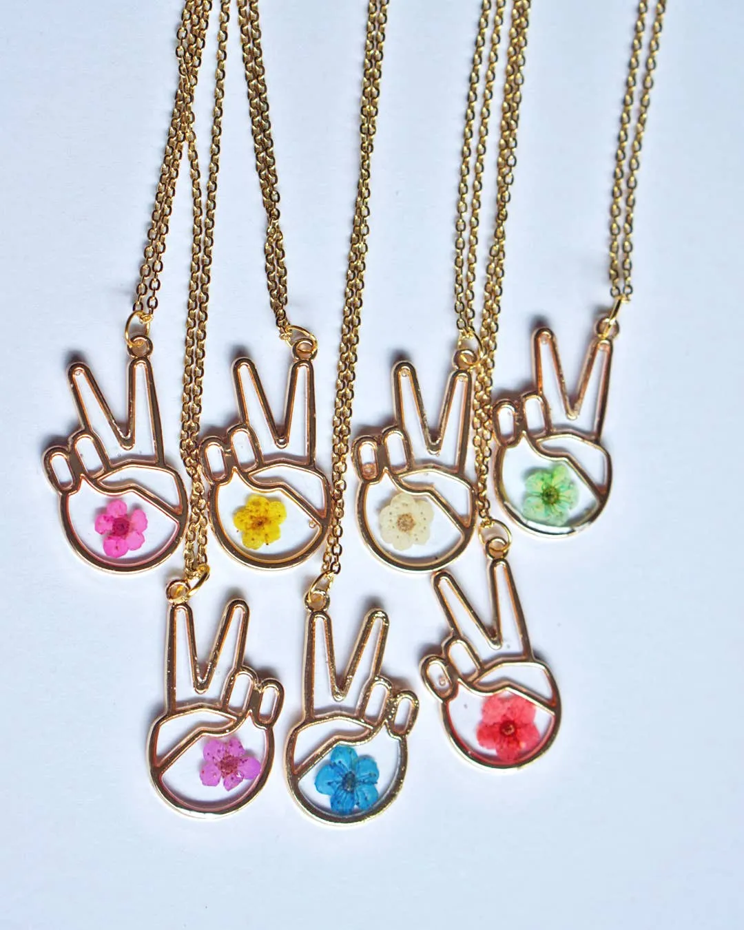 The Pretty Pickle - Purple Peace Sign Hand Botanical Necklace