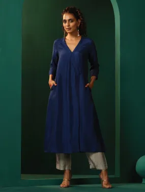 trueBrowns Blue Silk Angrakha Kurta Pant Set