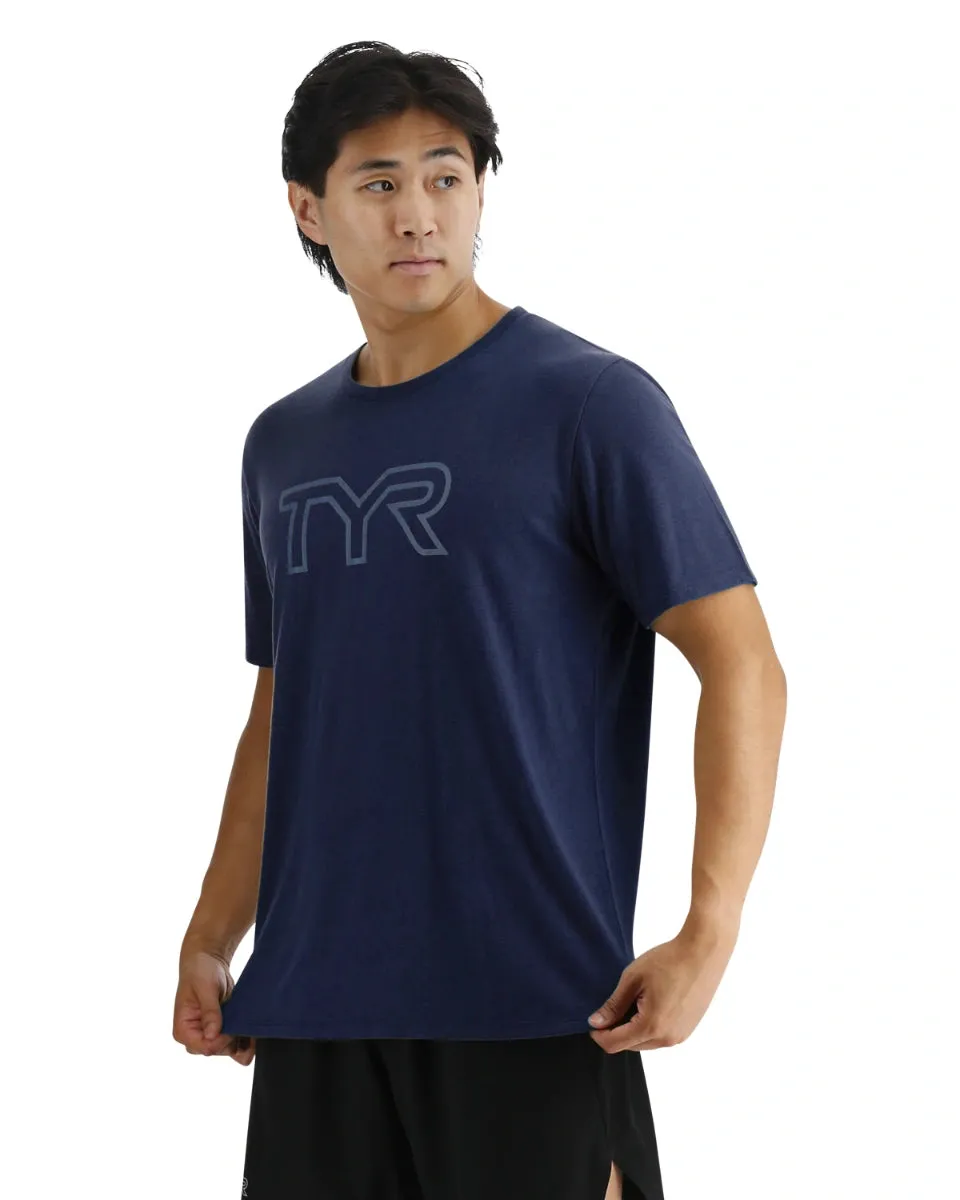 TYR Ultrasoft Lightweight Tri Blend Tech Tee - Big Logo Navy