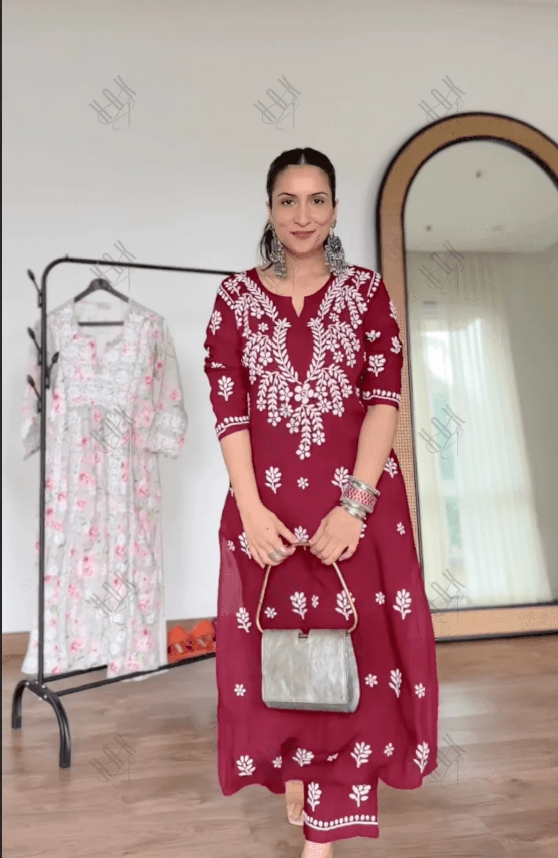 Urmi in Fizaa Chikankari  Long Modal Kurta Set - Maroon