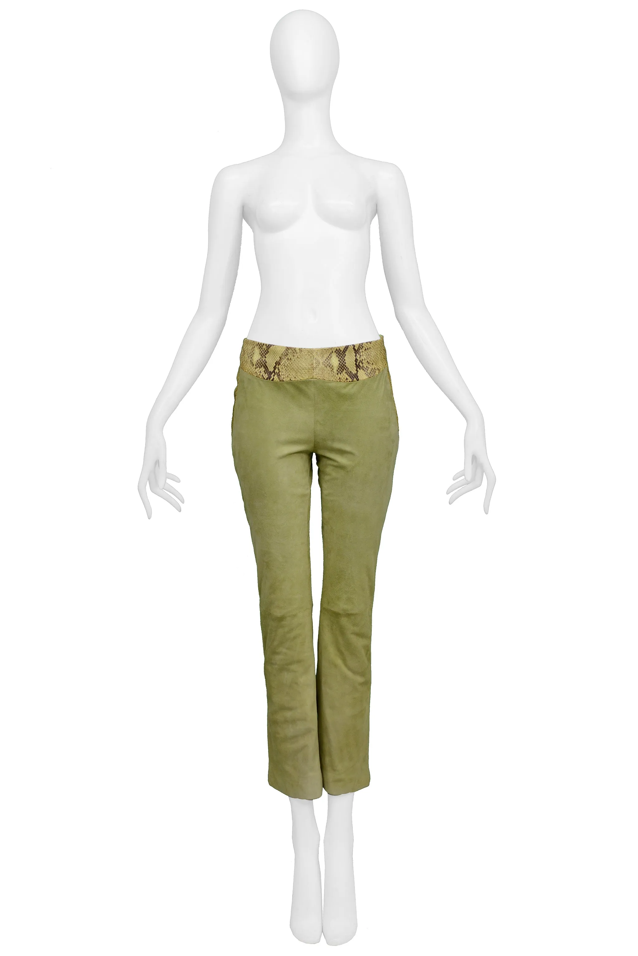 VERSACE GREEN SUEDE &amp; LEATHER PANTS