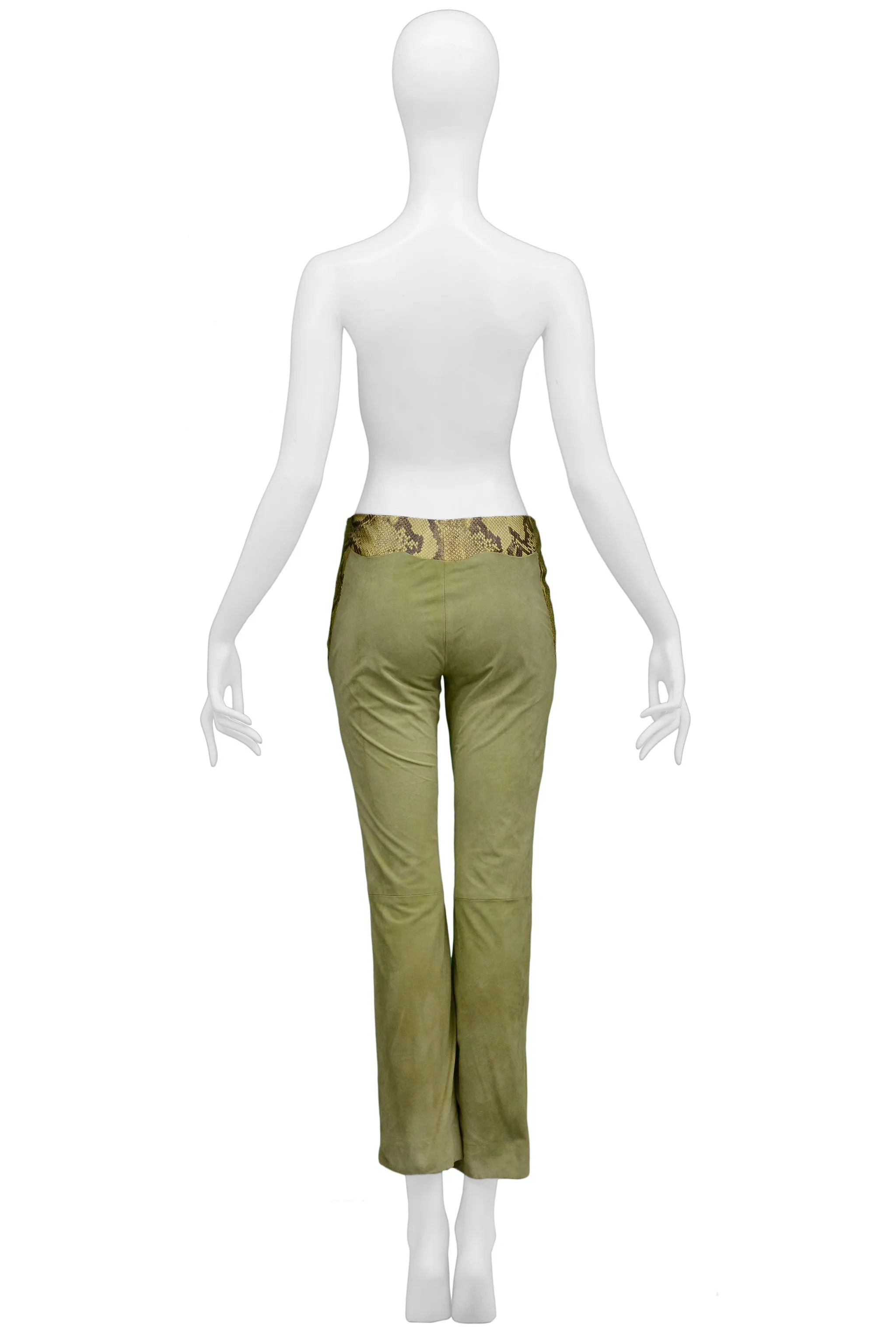 VERSACE GREEN SUEDE &amp; LEATHER PANTS