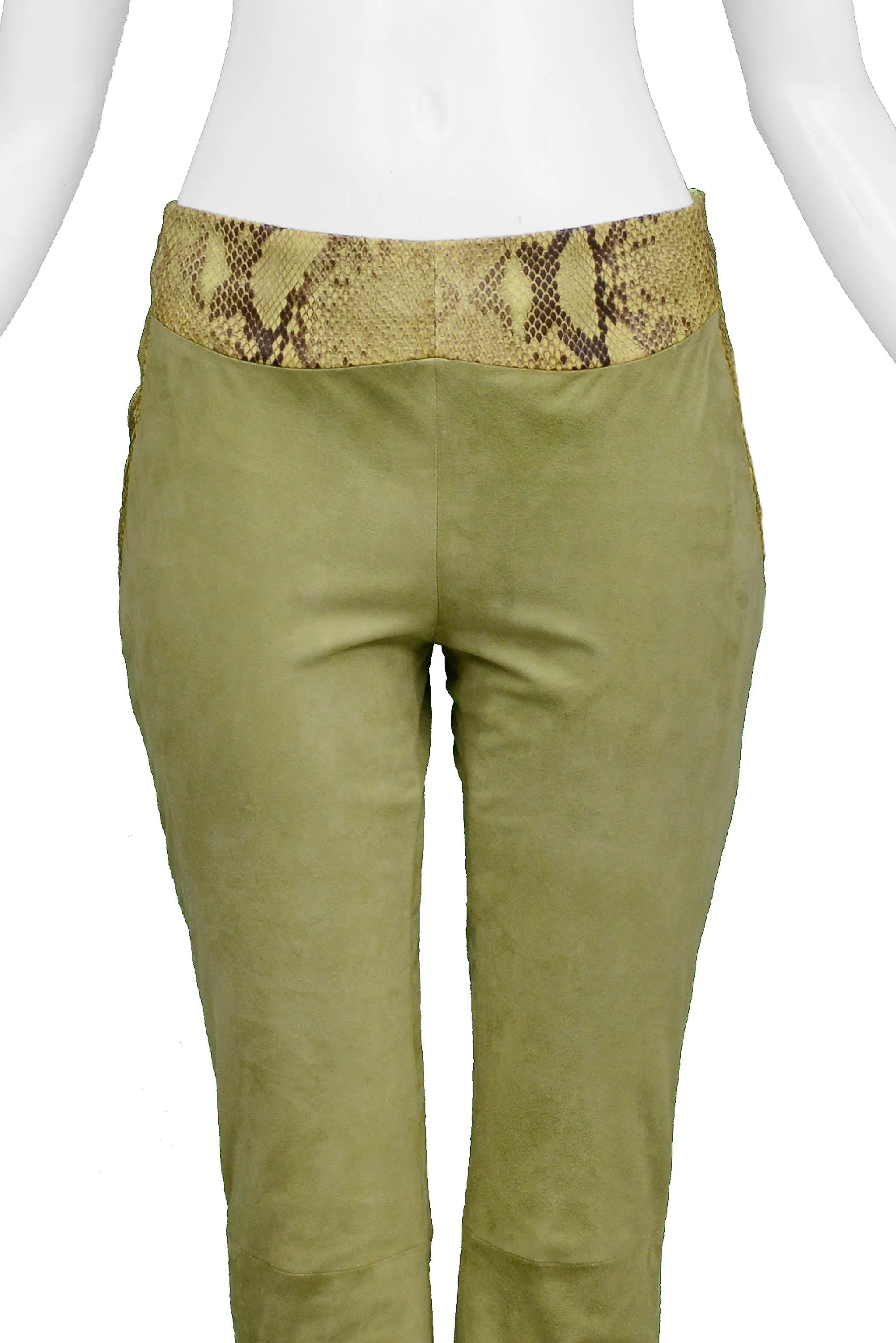 VERSACE GREEN SUEDE &amp; LEATHER PANTS