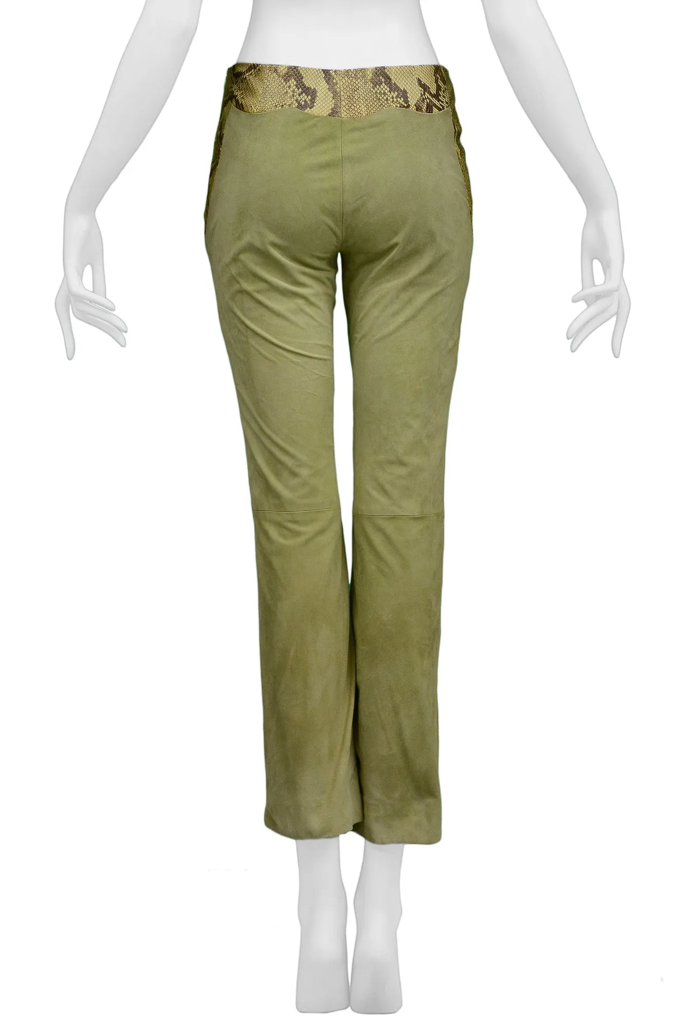 VERSACE GREEN SUEDE &amp; LEATHER PANTS