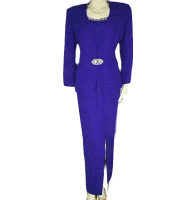 *VINTAGE NIGHT STUDIO EVENING DRESS & JACKET WITH ART DECO-LOOK RHINESTONE CLASP - PERFECT FOR THE HOLIDAYS