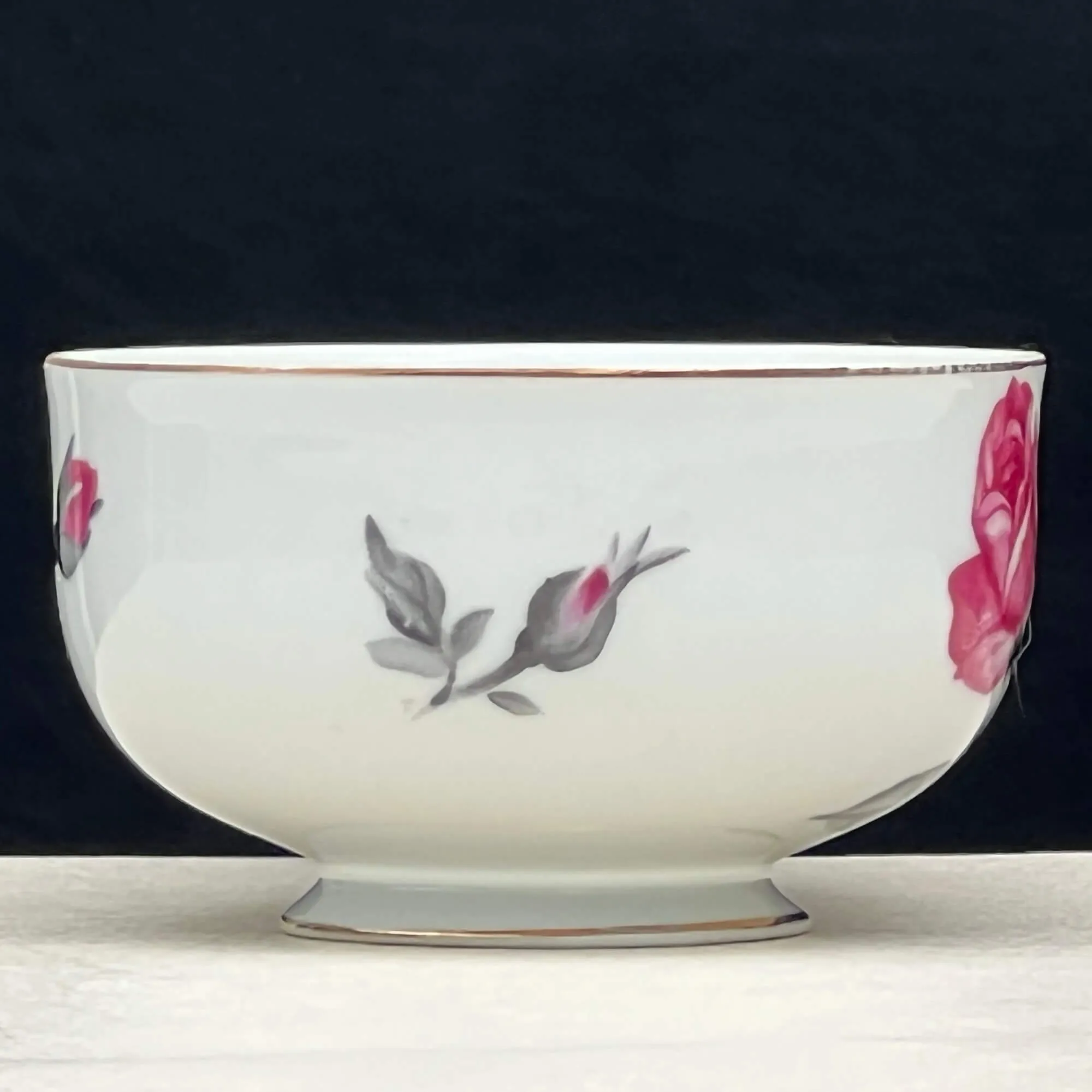 Vintage Pink Rose and Gray Leaf Bone China Teacup, Coffee Cup