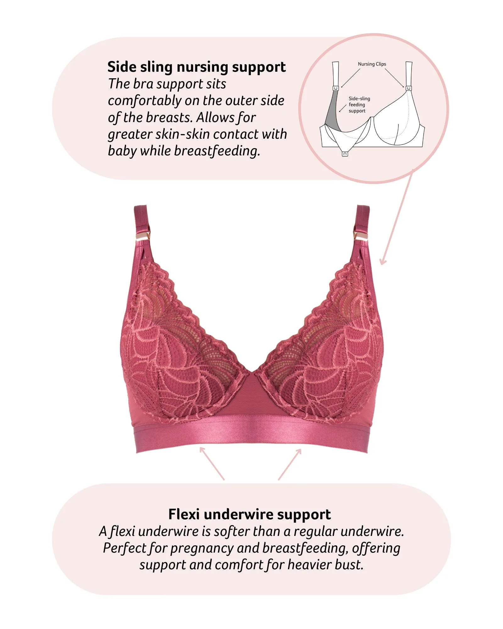 WARRIOR PLUNGE SPICED ROSE CONTOUR NURSING BRA - FLEXI UNDERWIRE