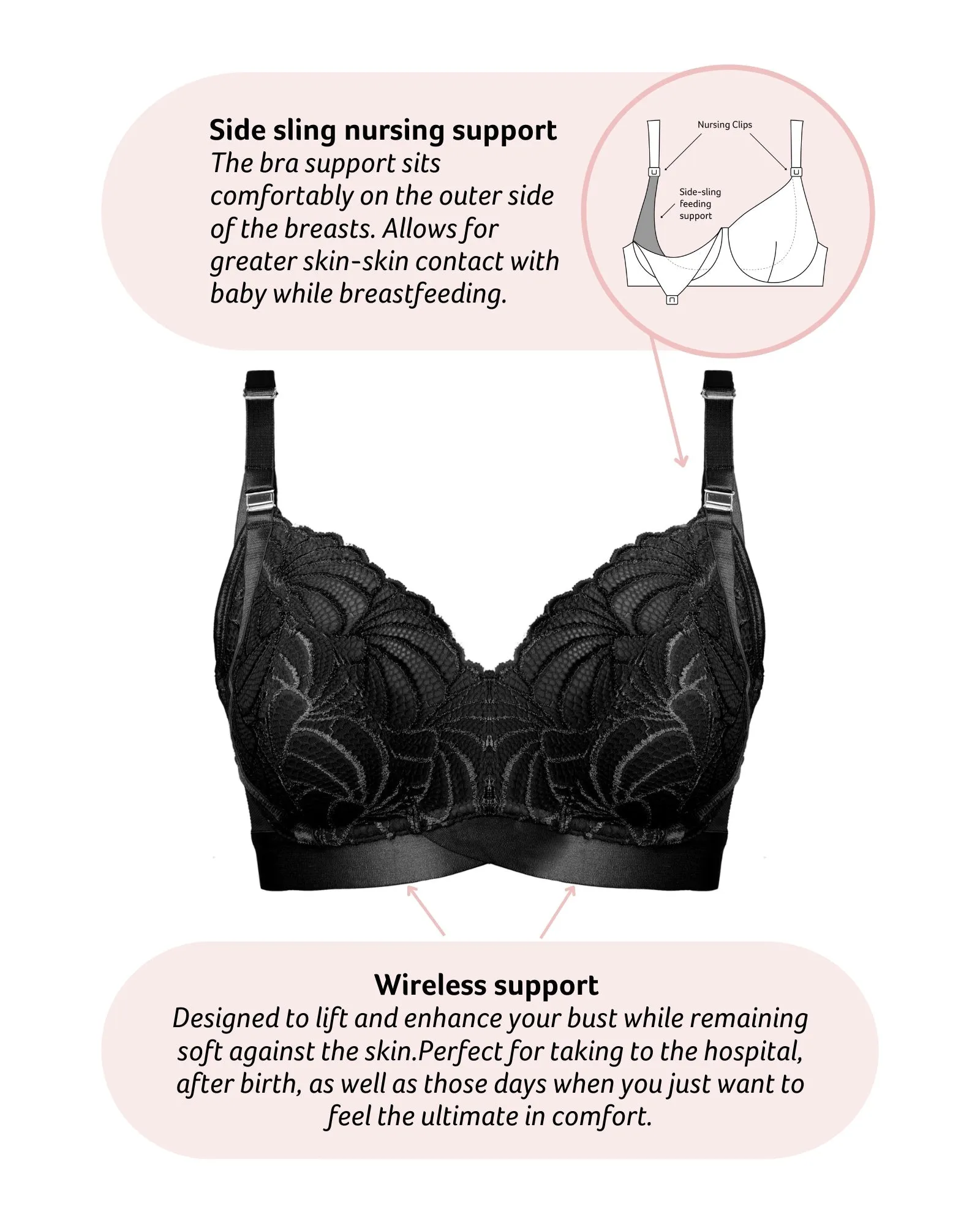 WARRIOR SOFT CUP BLACK MULTIFIT NURSING BRA - WIREFREE