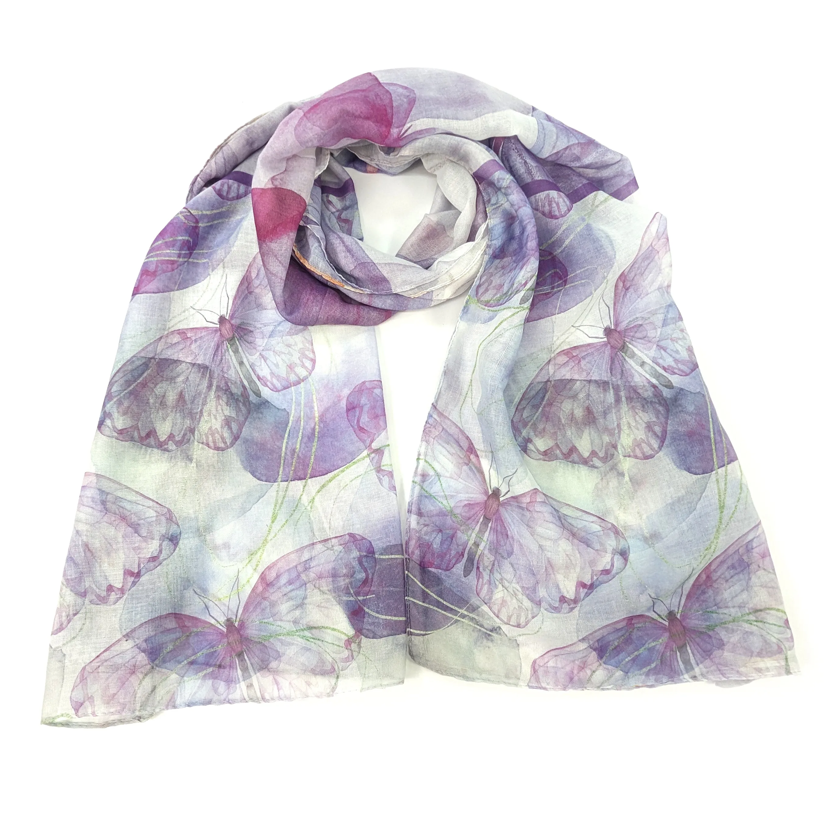 Watercolour Butterfly Scarf - Iris Purple (50x180cm)