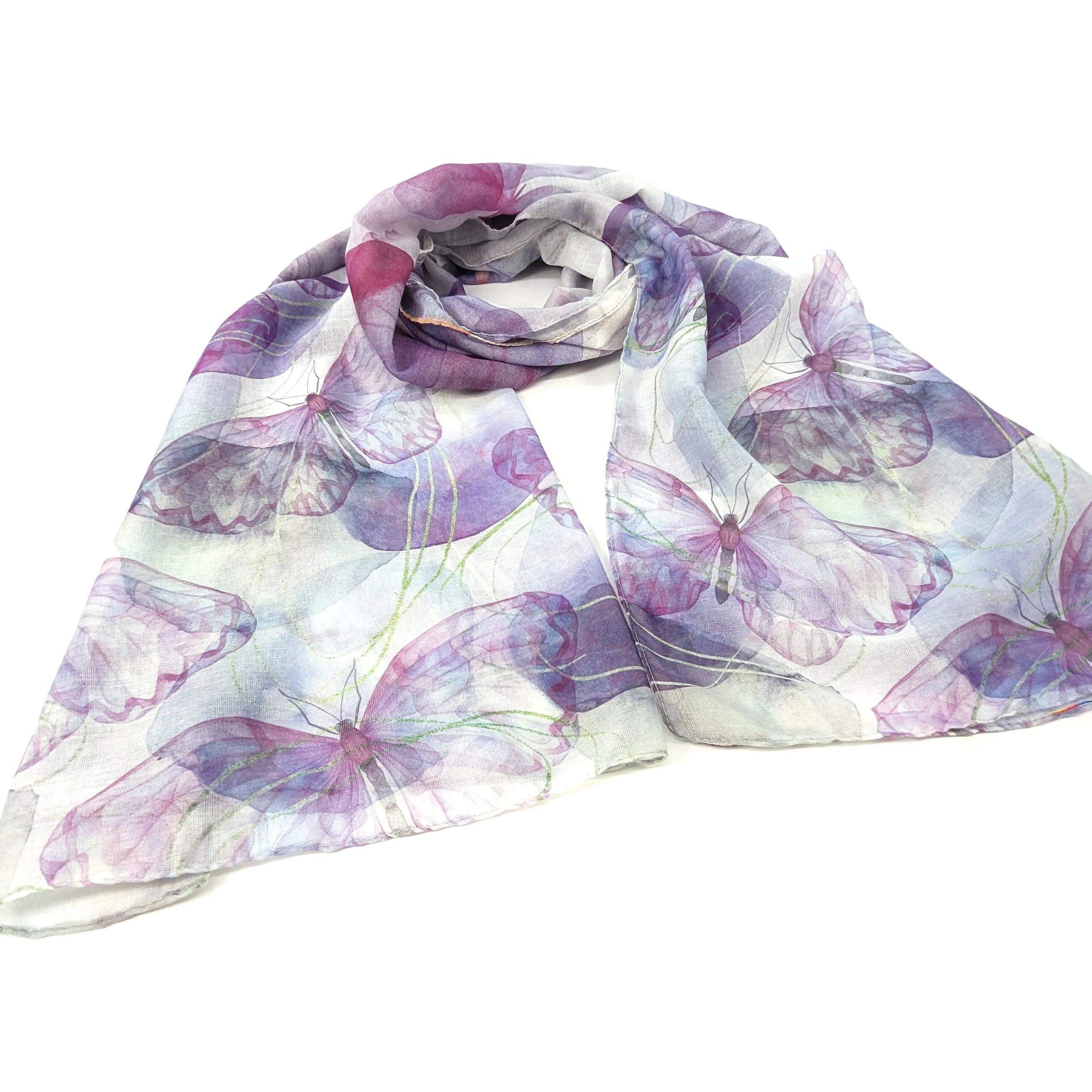 Watercolour Butterfly Scarf - Iris Purple (50x180cm)