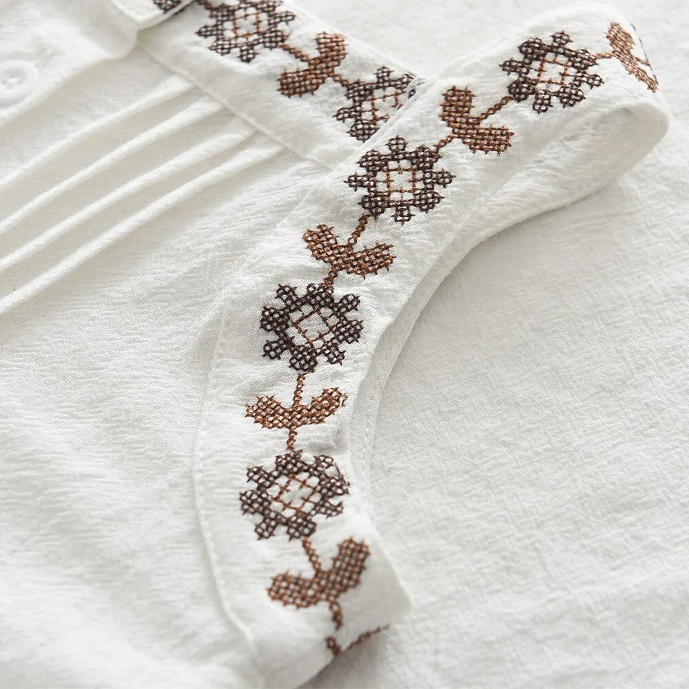 White Embroidered Crop Cami Top and Wide Leg Trousers Set