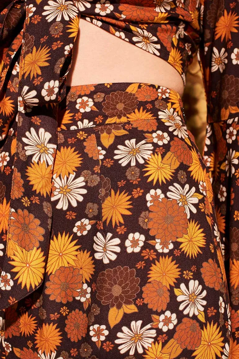 Wiggle Wiggle Brown Floral Wide Leg Trousers