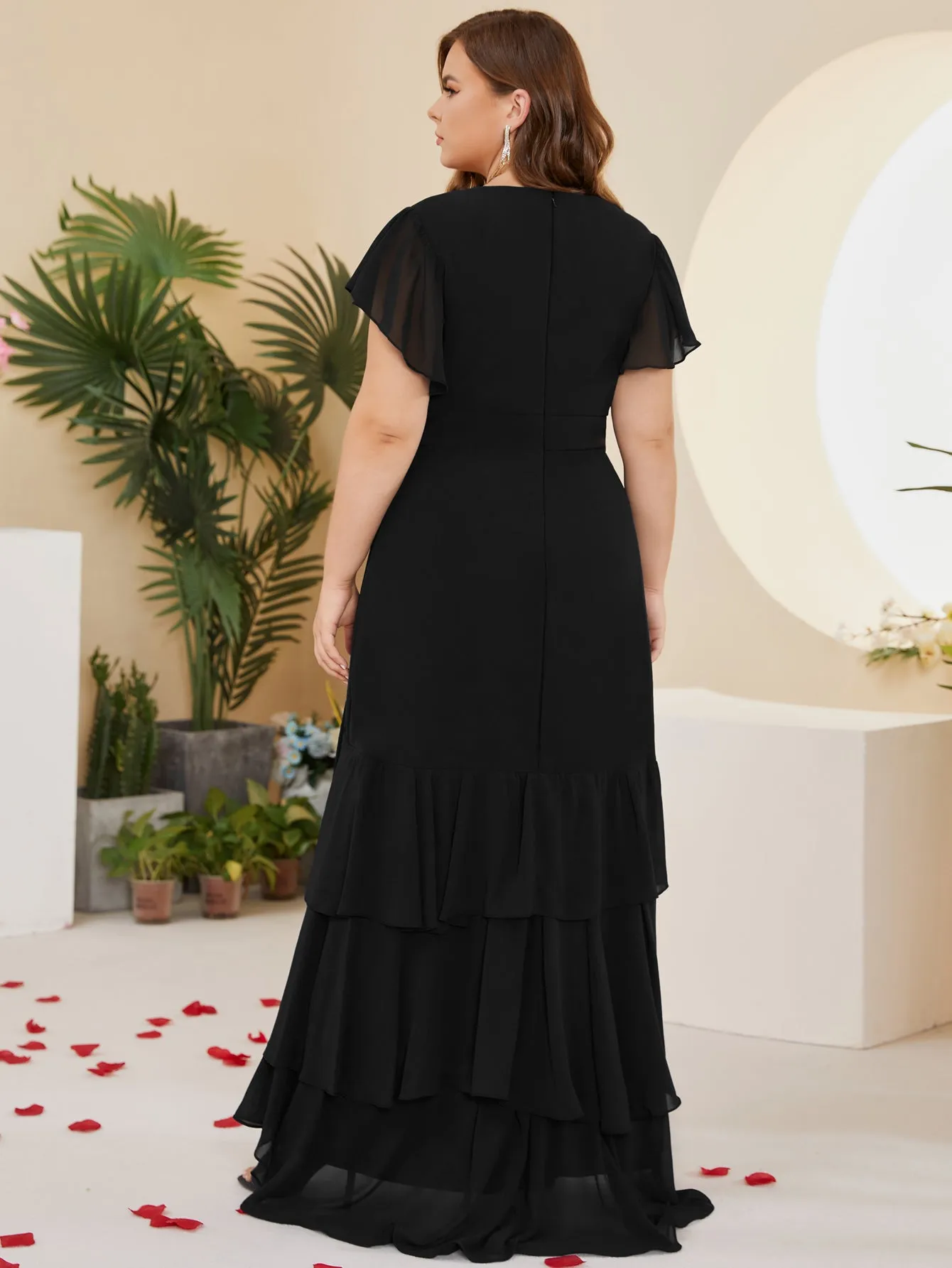 Women Plus Size Ruffle V-neck Chiffon Mother of Bridal Dresses