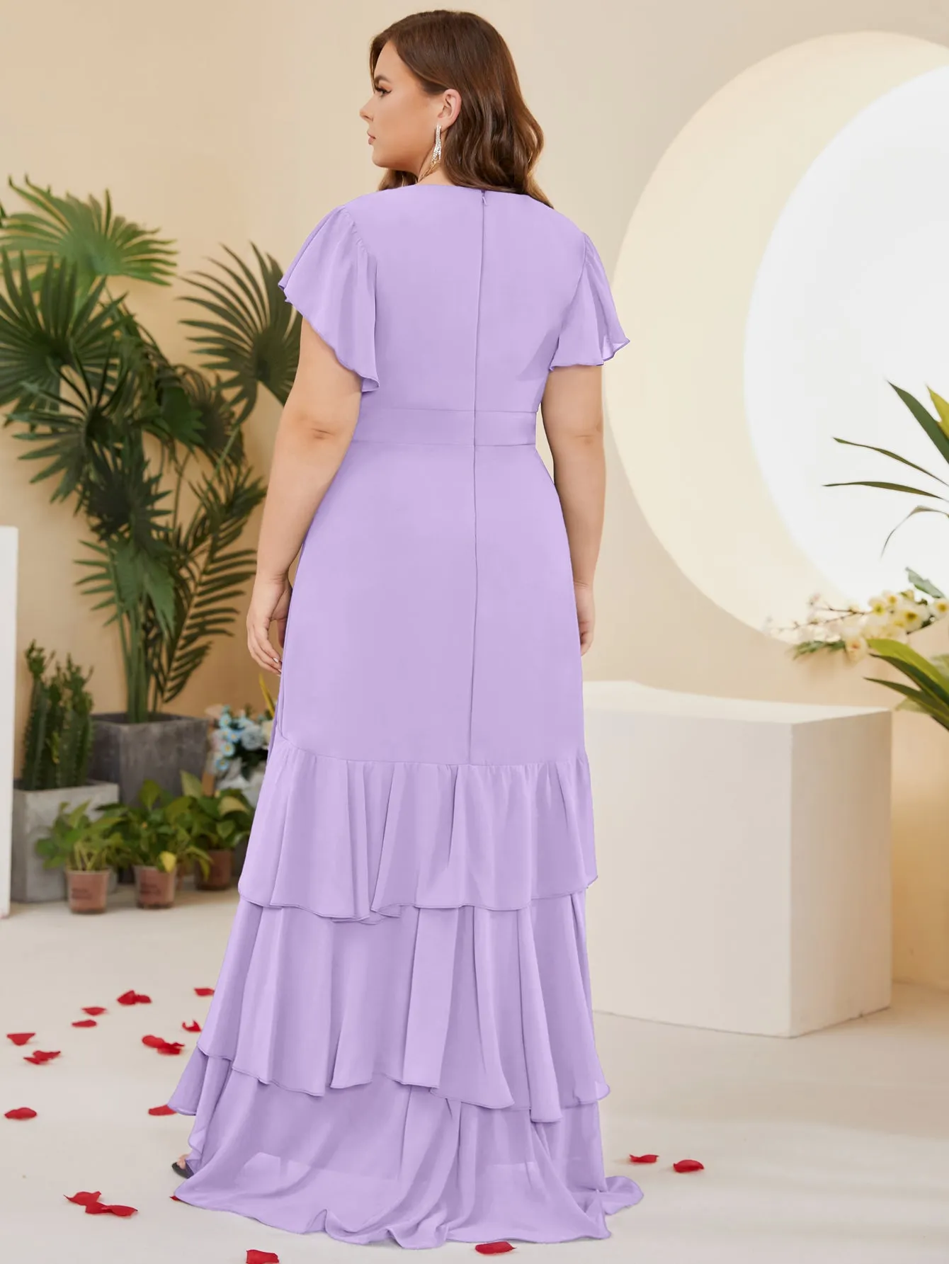 Women Plus Size Ruffle V-neck Chiffon Mother of Bridal Dresses