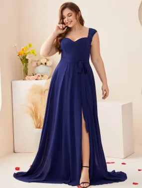 Women Plus Size Sweet Heart Neck Floral Lace Chiffon Split Thigh Bridesmaid Dresses