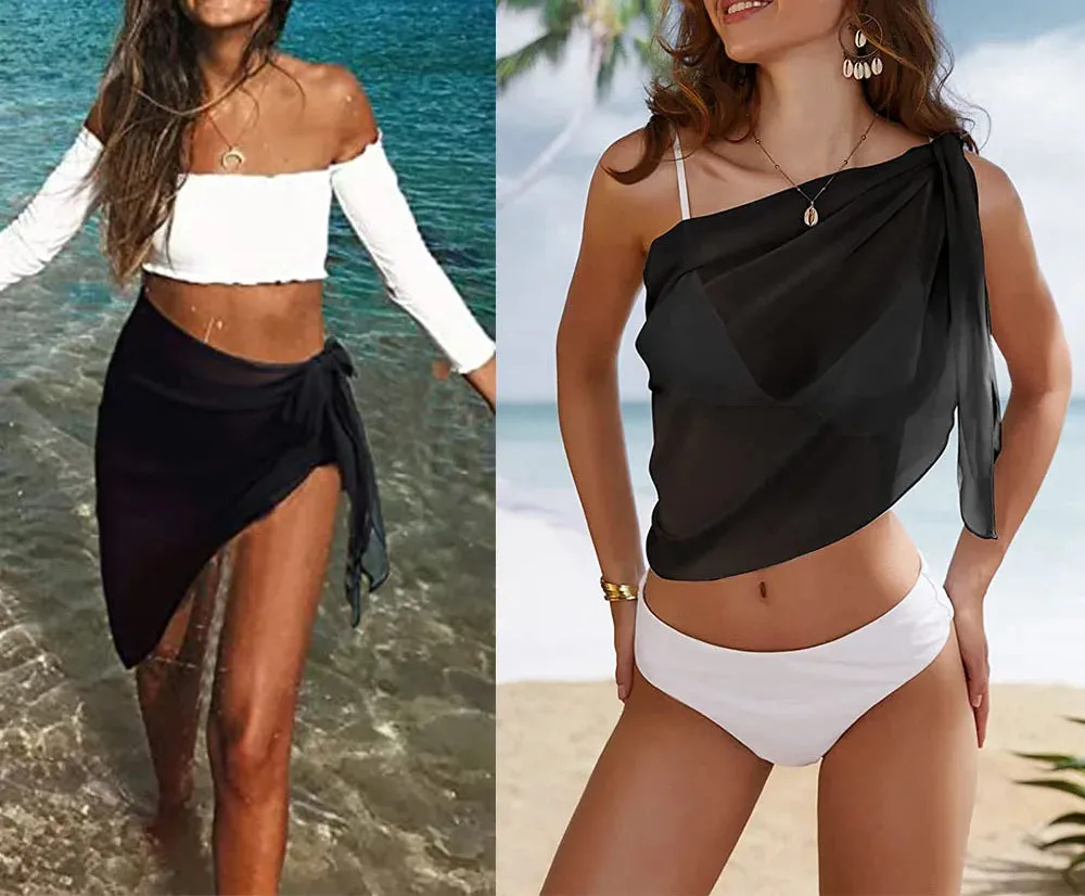 Women Short Sarongs Swimsuit Coverups Beach Bikini Wrap Sheer Short Skirt Chiffon Scarf Cover Ups for Swimwear