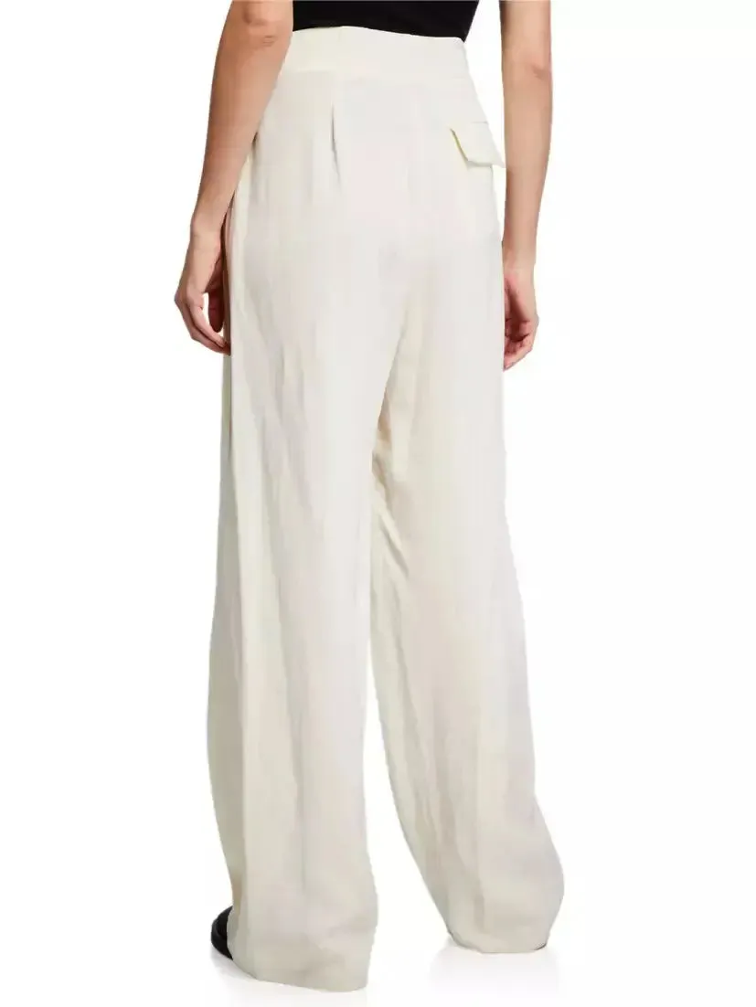 Women’s Belted High-Rise Silk and Linen-Blend Pants