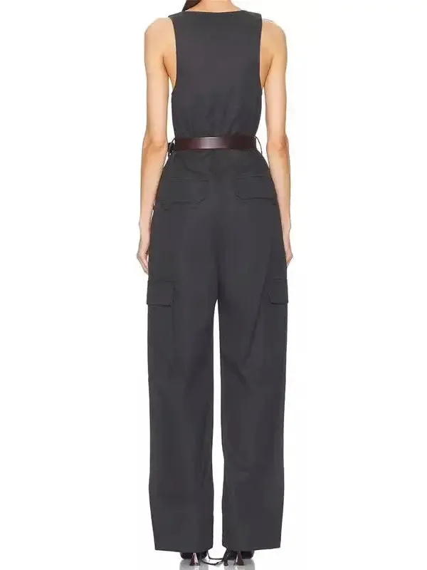 Women’s Belted Jumpsuit in Cotton Twill