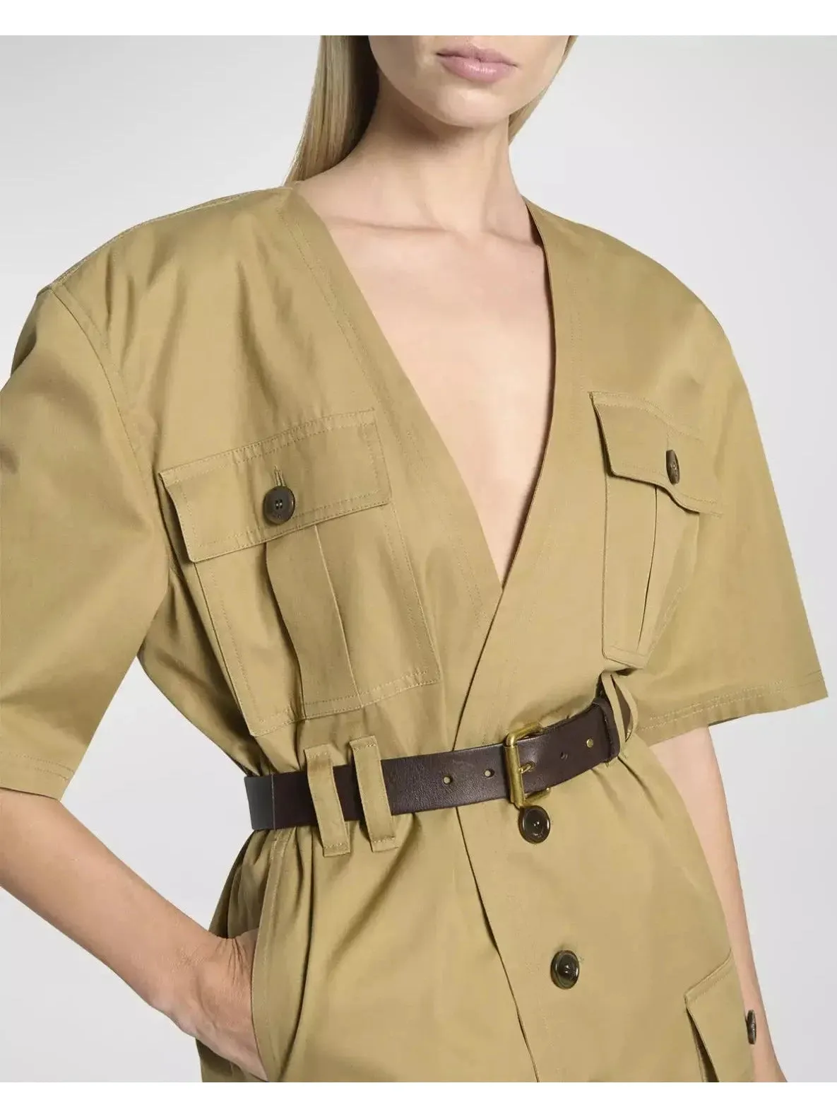 Women’s Belted Saharienne Safari Dress in Cotton Twill