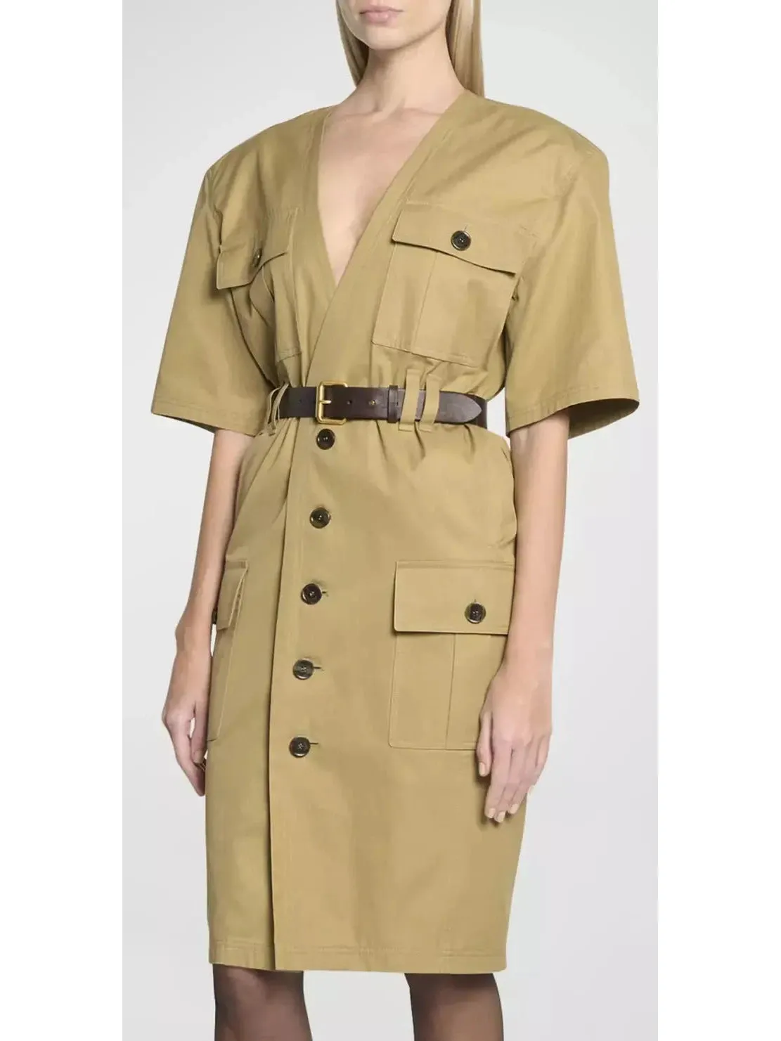 Women’s Belted Saharienne Safari Dress in Cotton Twill