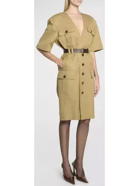 Women’s Belted Saharienne Safari Dress in Cotton Twill