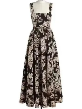 Women’s Black Technical Jacquard with Gold-Tone Allover Butterfly Motif Belted Dress